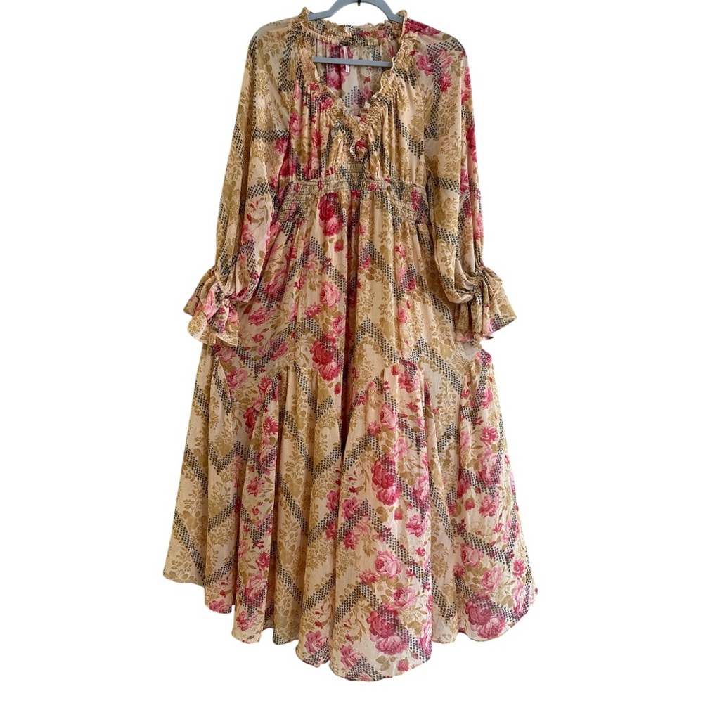 Free People Multicolor Floral Boho Maxi Dress Smocked Waist XS - Picture 9 of 16